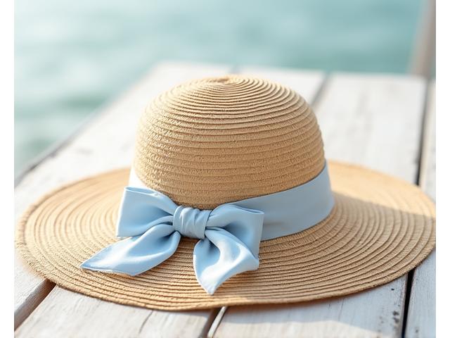 Wide-brim straw sun hat with elegant ribbon